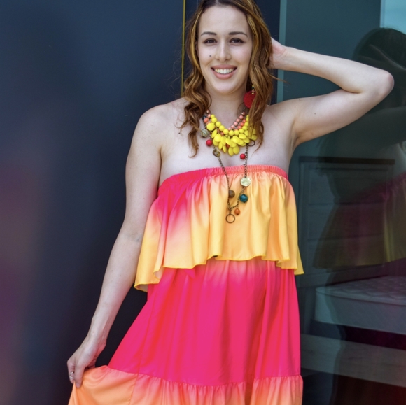 NWT Rainbow Ombre Boho Maxi Summer Dress S: Sm-Med - Picture 3 of 14